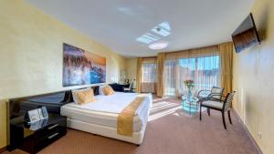 a hotel room with a bed and a television at Europe Hotel in Sofia