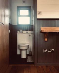 a bathroom with a toilet and a window at The Ginger Nut in Welshpool