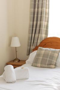 a bed with two pillows and a lamp on a table at Horton Inn in Horton