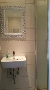 a bathroom with a sink and a mirror at Pension Anna in Rastatt