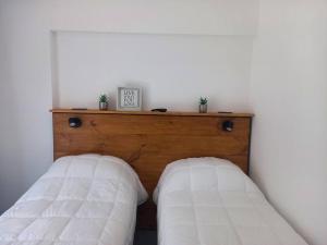サン・マルティン・デ・ロス・アンデスにあるJoli Apartments - Studio B - 2 pax en el corazón de la ciudadの寝室に並んで置かれた2つのベッド