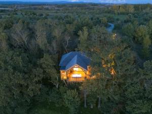 an aerial view of a house in the woods at Cabane de Prestige avec Jacuzzi et Sauna privatifs in Alzonne