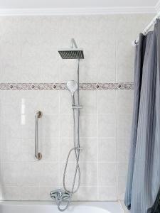 y baño con ducha con cabezal de ducha. en Haus Neuss-1.OG, en Neuss
