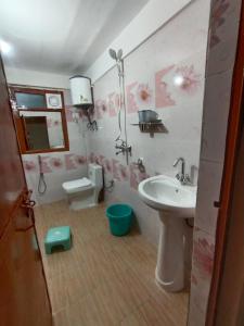 een badkamer met een wastafel en een toilet bij Himalaya View in Rānīkhet
