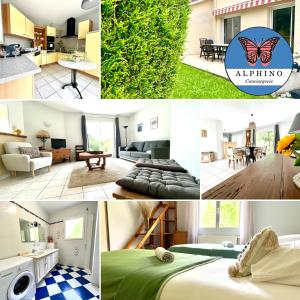 eine Collage mit Fotos eines Hotelzimmers in der Unterkunft La Garde familiale et spacieuse in Couzeix