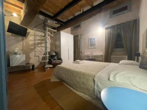 a bedroom with a bed and a television in it at Agriturismo Albero del Latte in Bagnolo San Vito
