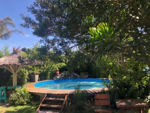 a swimming pool in a garden with a tree at Posada Agua Marina in La Paloma