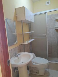 a bathroom with a toilet and a sink at Departamento de Pablito Junto al Mar in Caleta Cruz