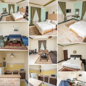 un collage de fotos de una habitación de hotel en Delmon Hotel Suites, en Yeda
