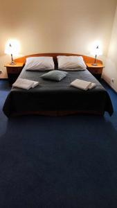 uma cama grande com duas almofadas num quarto em Amore Mio Stare Miasto Apartamenty em Elblag