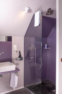 La salle de bains est pourvue d'une douche et d'un lavabo. dans l'établissement Hotel Tafelfreuden, à Oldenbourg