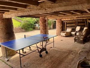 a ping pong table sitting in a room with a table at Mill Pond Cottage in Taunton