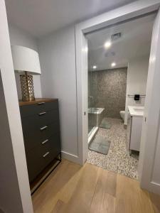 La salle de bains est pourvue d'un lavabo, de toilettes et d'une commode. dans l'établissement Large 3 bedroom in Flatiron, à New York