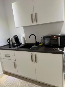 cocina con fregadero y microondas en Hürth/Köln Gästewohnung, en Hürth