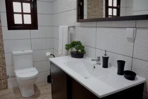 a bathroom with a white sink and a toilet at Village Center One Bedroom Apartment in Porto Moniz