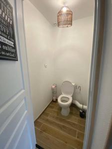 a small bathroom with a toilet in a hallway at Appartement standing Le Havre in Le Havre