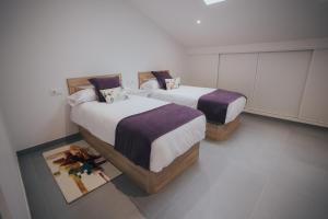 two twin beds in a room with at Casas del Pedregal apartamento 3 in A Estrada