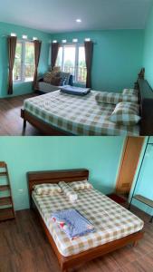 - deux photos d'une chambre avec un lit dans une pièce dans l'établissement Villa Adendri Riverhills, à Megamendung