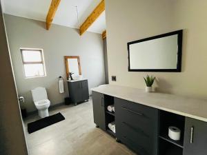 a bathroom with a sink and a toilet and a mirror at 21 Heather Road in George +37 photos