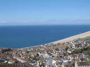 an aerial view of a town next to the beach at Hudsons Guest House - Adults only in Weymouth