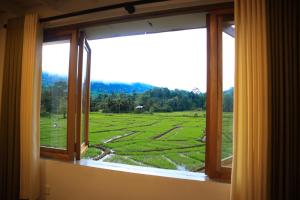 a window with a view of a green field at Rain Forest Star in Deniyaya +56 photos