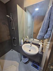 a bathroom with a sink and a shower at Luxe Studio Prime area near Airport & Attractions in Dubai