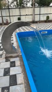 a pool with a water fountain in a yard at Farm House,Palm Castle , Savarde in Alta