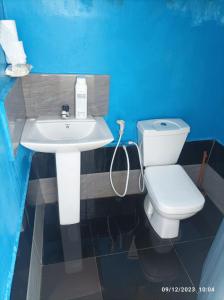 a bathroom with a white toilet and a sink at Farmhouse in Jaffna District 