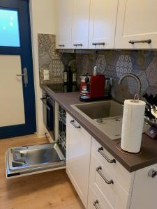 a kitchen with a sink and a counter top at Klein aber Fein mitten in Binz in Binz