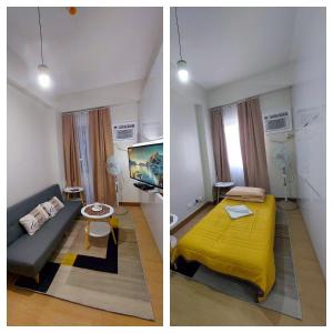 2 Bilder eines Zimmers mit einem Bett und einem Wohnzimmer in der Unterkunft Sojourn at SMDC Hope Residences in Trece Martires