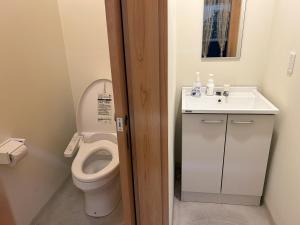 La salle de bains est pourvue de toilettes et d'un lavabo. dans l'établissement 北房まちの駅 AZAE ドリトミー azae, à Maniwa