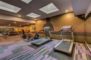 een fitnessruimte met cardio-apparatuur en een muurschildering aan de muur bij Capitol Hill jr 1br w gym wd nr colleges SEA-621 in Seattle