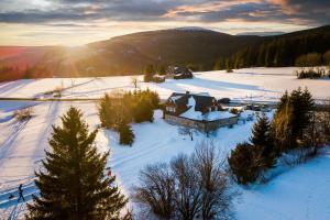 an aerial view of a house in the snow at Cibulka in Horní Malá Úpa