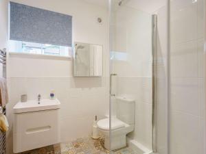 a white bathroom with a toilet and a shower at 2 Bed in Askam - in - Furness 88651 in Ireleth