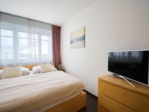 - une chambre avec un lit et une télévision à écran plat dans l'établissement Apartment Apartment 566 by Interhome, à Harrachov
