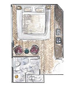 a drawing of a kitchen with a stove at Hypernym Hotel & Suites in Copenhagen