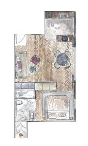 a drawing of a floor plan of a room at Hypernym Hotel & Suites in Copenhagen