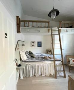 ウプサラにあるBastuviken Bed and Breakfastのベッドルーム1室(二段ベッド1組、はしご付)