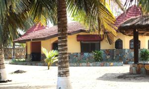 a house with a palm tree in front of it at Private Beachfront Home-Ocean View-Total Privacy in Ampeni