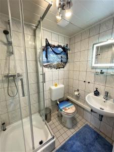 ダゲビュルにあるSanfte Briseのバスルーム(シャワー、トイレ、シンク付)
