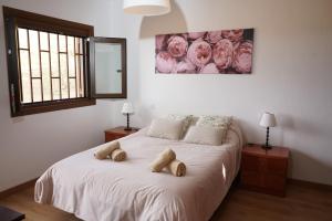 sypialnia z dużym białym łóżkiem z 2 poduszkami w obiekcie Casa de campo 2 Ortigal Tenerife w mieście La Esperanza