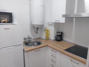 a small kitchen with a sink and a microwave at PLAYA LAS PILETAS-CALZADA in Sanlúcar de Barrameda