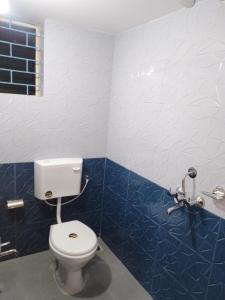 La salle de bains est pourvue de toilettes et d'un lavabo. dans l'établissement Wintersky Guest House, à Mandrem