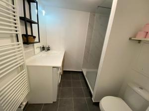 ein Badezimmer mit einem weißen Waschbecken und einer Toilette in der Unterkunft BLUE By Dream Apartments in Chessy