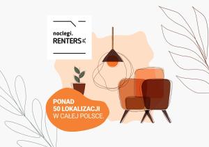 a vector illustration of a chair and a lamp at Golden Apartments Ursynów by Renters in Warsaw