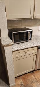 a microwave oven sitting on a counter in a kitchen at Big room with a private bathroom in Houston