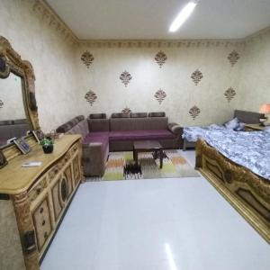 a living room with a couch and a mirror at العين الهيلي مصباح بيت 8 in Al Ain