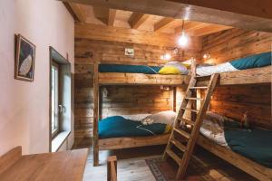 La Plagne Tarentaise : Chalet Mériers في La Plagne Tarentaise: غرفة نوم بسريرين بطابقين في كابينة خشبية