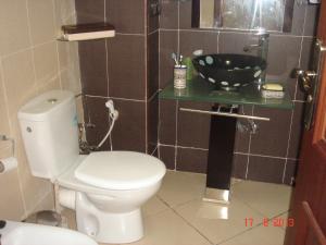uma casa de banho com um WC branco e um lavatório. em Bel Appartement à Ifrane em Ifrane
