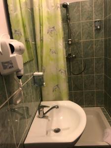 a bathroom with a sink and a shower at H&T Pension-Restaurant in Jigodinu +9 photos